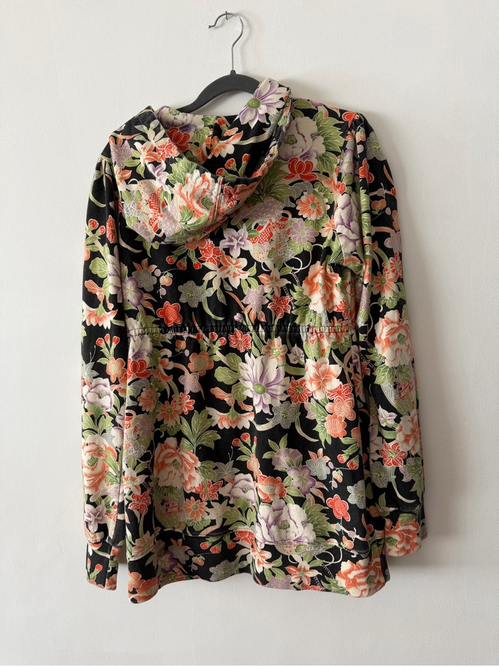 Lucky Brand Black Floral Zip Hoodie with Coral and Green Accents M - Picture 9 of 11